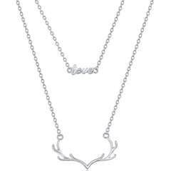 Classic Women's Necklace - Sterling Silver Love and Antlers Double Layered | M-6634