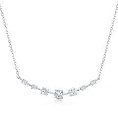 Classic Women's Necklace - Sterling Silver Graduating Round CZ Curved Bar | M-6635