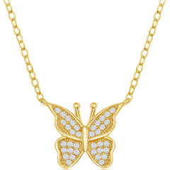 Classic Women's Necklace - Sterling Silver Gold Micro Pave CZ Butterfly | M-6639-GP