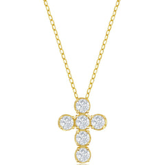 Classic Women's Necklace - Sterling Silver Gold Plated CZ Cross Design | M-6640-GP