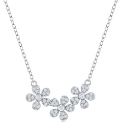 Classic Women's Necklace - Sterling Silver Triple Flower Design White CZ | M-6644