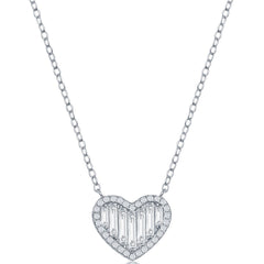 Classic Women's Necklace - Sterling Silver Round and Baguette CZ Heart | M-6645