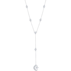 Classic Women's Necklace - Silver Bezel-Set CZ By the Yard Moon and Star | M-6651