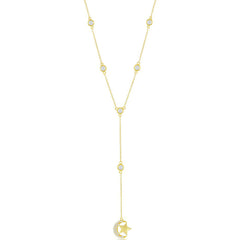 Classic Women's Necklace - Gold Bezel-Set CZ By the Yard Moon and Star | M-6651-GP