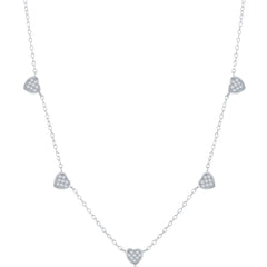 Classic Women's Necklace - Sterling Silver Pave CZ Dangling Multi-Heart | M-6657