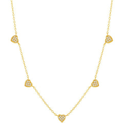 Classic Women's Necklace - Gold Tone Micro Pave CZ Dangling Multi-Heart | M-6657-GP