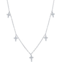 Classic Women's Necklace - Sterling Silver Dangling White CZ Cross Design | M-6658