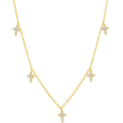 Classic Women's Necklace - Sterling Silver Gold Plated Dangling CZ Cross | M-6658-GP