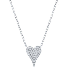 Classic Women's Necklace - Sterling Silver Micro Pave CZ Small Heart Shape | M-6660