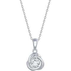 Classic Women's Necklace - Sterling Silver Round White CZ Love Knot Shape | M-6667