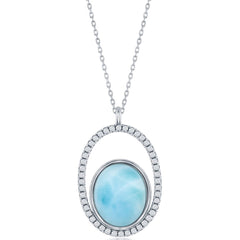 Women's Necklace - Sterling Silver Oval Larimar with CZ | M-6693