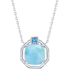 Women's Necklace - Cushion-Cut Larimar with CZ Hexagon | M-6694