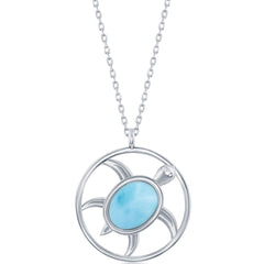 Women's Necklace - Sterling Silver Oval Larimar Turtle | M-6696