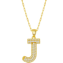 Classic Women's Necklace - Gold Tone Pave CZ J Initial with Paperclip Chain | M-6706