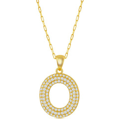 Classic Women's Necklace - Gold Tone Pave CZ O Initial with Paperclip Chain | M-6711
