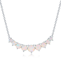 Classic Women's Necklace - Sterling Silver Graduating Curved White Opal | M-6730