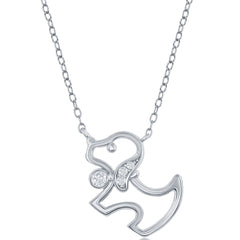 Classic Women's Necklace - Sterling Silver Standing Dog White CZ Design | M-6751