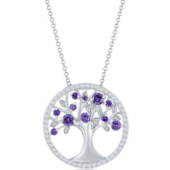 Classic Women's Necklace - Amethyst CZ February Birthstone Tree of Life | M-6761