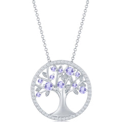 Classic Women's Necklace - Silver Lavender CZ June Birthstone Tree of Life | M-6765