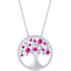 Classic Women's Necklace - Silver Ruby CZ July Birthstone Tree of Life | M-6766