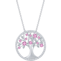 Classic Women's Necklace - Sterling Pink CZ October Birthstone Tree of Life | M-6769