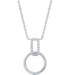 Classic Women's Necklace - Sterling Silver CZ Bar and Circle | M-6772
