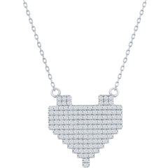 Classic Women's Necklace - Sterling Silver CZ Pixel Heart | M-6773