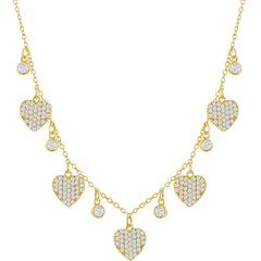 Classic Women's Necklace - Gold Plated Sterling Silver Round and Heart CZ | M-6810-GP