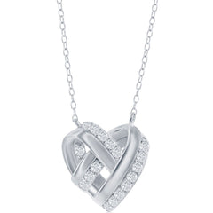 Classic Women's Necklace - Sterling Silver Knotted Heart CZ | M-6841