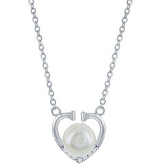 Classic Women's Necklace - Sterling Silver Round FWP with CZ Heart | M-6870