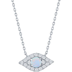 Women's Necklace - Sterling Silver White Opal and CZ Evil Eye | M-6881