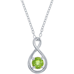 Classic Women's Necklace - Sterling Round 5mm Peridot Gemstone Infinity | M-6975