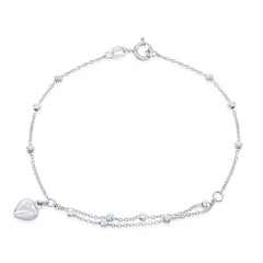 Classic Women's Bracelet - Sterling Silver Beads with Heart Charm | S-4966