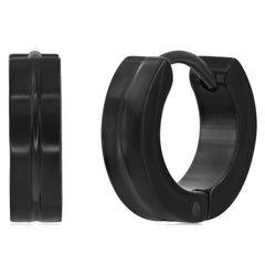 Women's Earrings - Black Plated Stainless Steel 13mm Lined Hoop | SA-6076