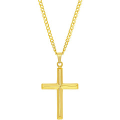 Men's Necklace - Gold Plated Stainless Steel Polished 3D Cross | SL-7085