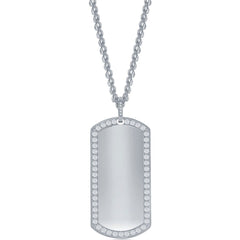 Men's Necklace - Stainless Steel CZ Dog Tag ID | SL-7099