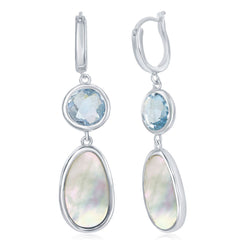 Women's Earrings - Sterling Silver Bezel-set Blue Topaz and MOP | SMD-6862