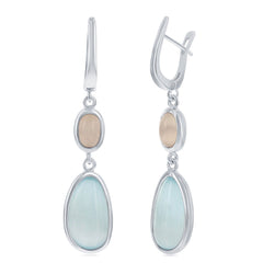 Classic Women's Earrings - Tiffany Blue and Oval Champagne Cat's Eye | SMD-7332