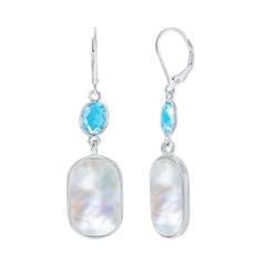 Women's Earrings - Sterling Silver Oval Blue Topaz and Rectangle MOP | SMD-7336