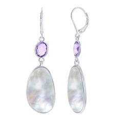 Women's Earrings - Sterling Silver Oval Amethyst and Irregular MOP | SMD-7345