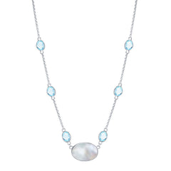 Women's Necklace - Sterling Silver Oval MOP and Round Blue Topaz | SMM-6328