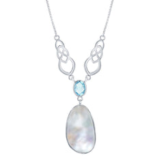 Women's Y Necklace - Sterling Silver MOP with Blue Topaz Designed | SMM-6329