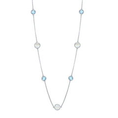 Women's Necklace - Sterling Alternating Round Blue Topaz and MOP | SMM-6934