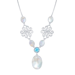 Classic Women's Necklace - Sterling Silver MOP and Blue Topaz Designed | SMM-6936