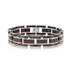 Men's Bracelet - Stainless Black and Red Textured Link | ST-1587