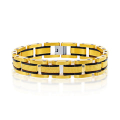 Men's Bracelet - Stainless Steel Gold and Black Textured Link | ST-1588