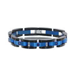 Men's Bracelet - Stainless Steel Blue and Black Link CZ | ST-1596