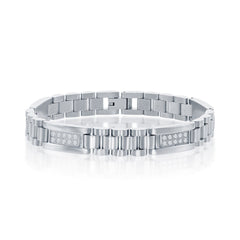 Men's Bracelet - Stainless Steel Micro Pave CZ Link | ST-1599