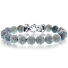 Men's Bracelet - Stainless Steel 10mm Gray Jasper Stone Beaded | ST-1602