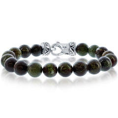 Men's Bracelet - Stainless Steel 10mm Green Dragon Stone Beaded | ST-1603
